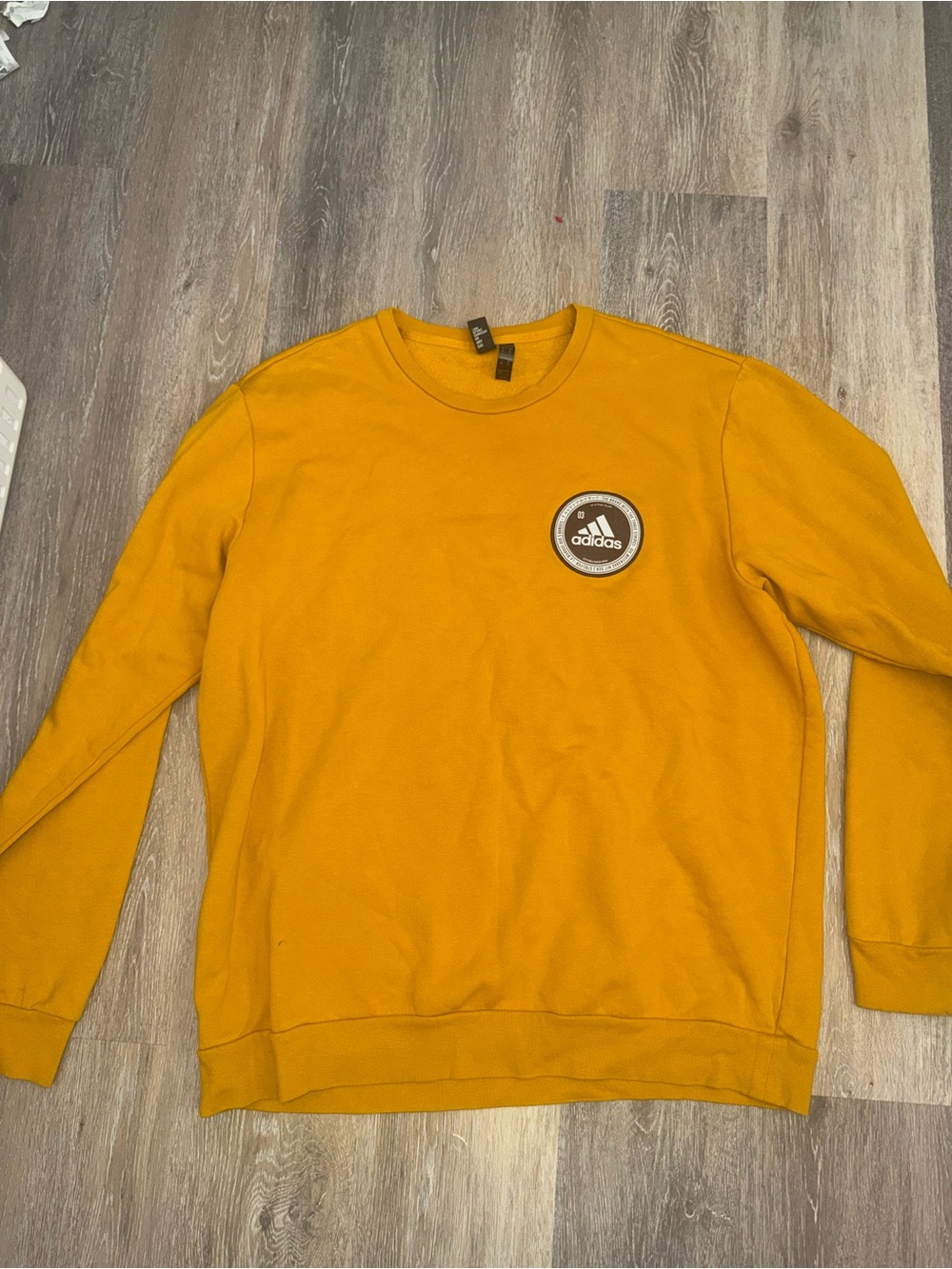adidas Men’s Mustard Crewneck Sweatshirt with Chest Badge